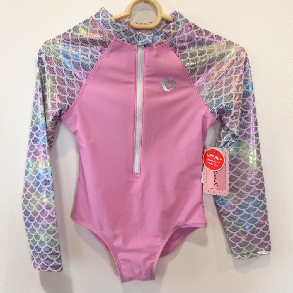 NWT Floatimini Pink and Multicolor Mermaid Rashguard Girls 7/8